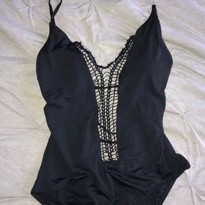 black lace up one piece